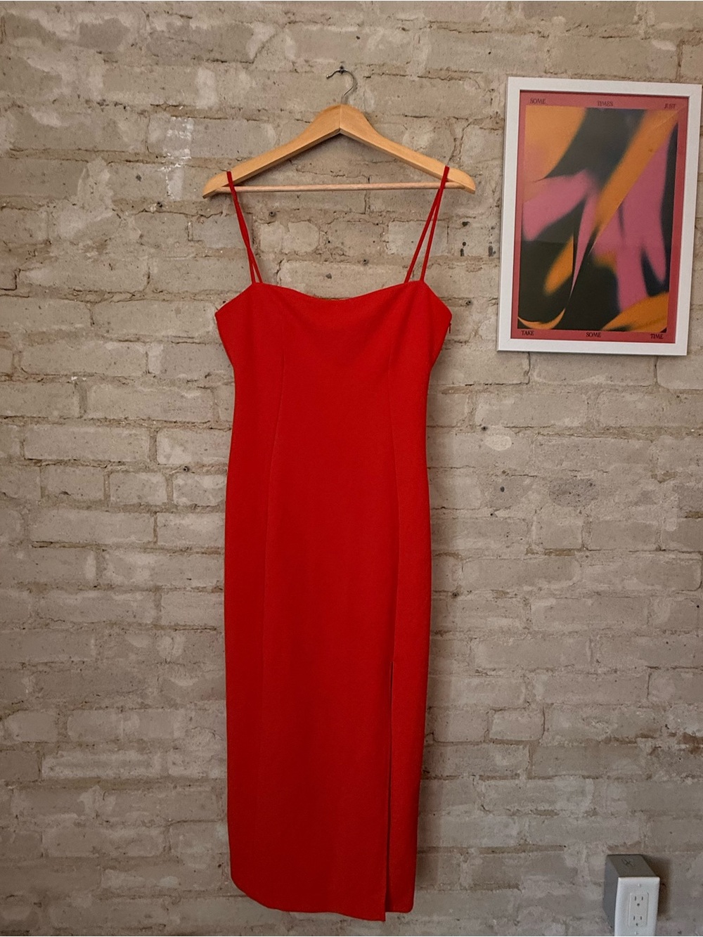 Sleek Zara Red Spaghetti-Strap Midi Dress